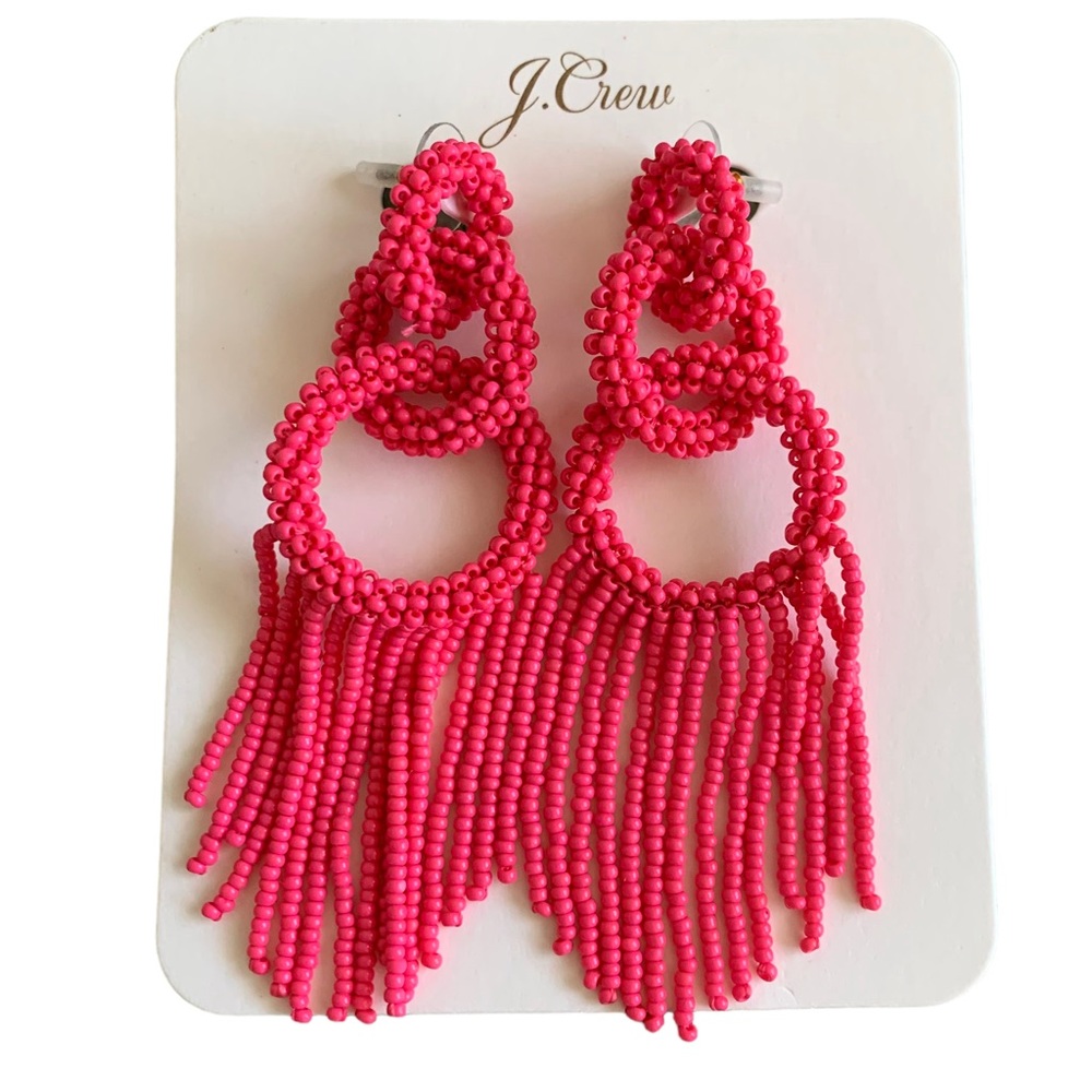 J. Crew Pink Beaded fringe earrings